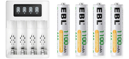 4 Pilas Ebl Triple Aaa Recargables 1100mah + Cargador Usb 0