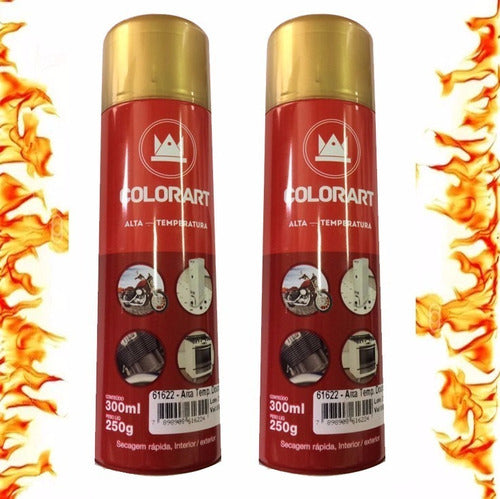 02 Tinta Spray Dourado Alta Temperatura Motor Escape 600ºc 1