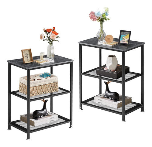 Vecelo High Auxiliary Tables Set, 2 Nightstands with 3-Tier Storage 0