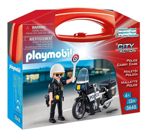 Playmobil Maletín Policia City Action Figura Y Moto Febo 0