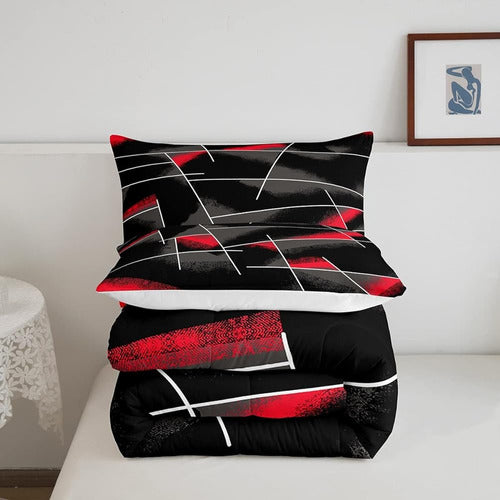 Feelyou Geometric Comforter Set Queen Size Kids Black Gray Red 4