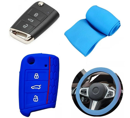 Cubre Volante + Funda Llave Silicona - Golf Mk7 Gti - Azul 0