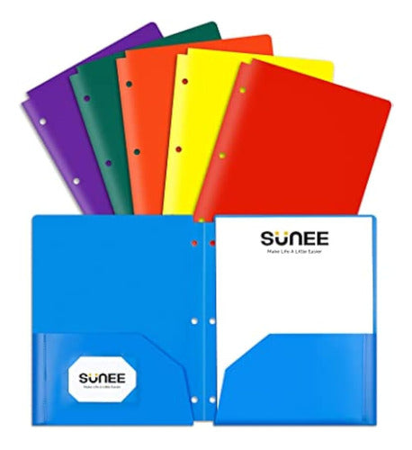 Sunee Pocket Folders with 3 Holes (Assorted Colors, Pack of 6) 0