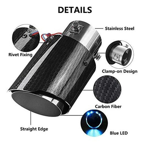 Top10 Racing Blue Flame LED Carbon Fiber Exhaust Muffler Tip - Universal Fitment 1