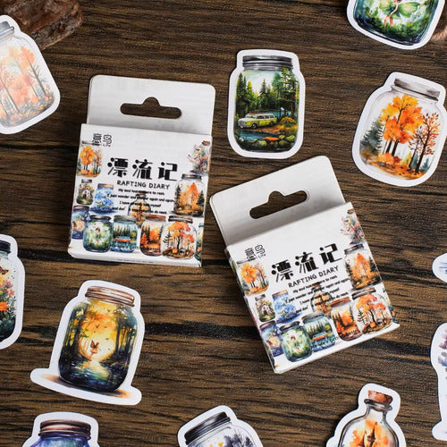 46 Stickers Cajita Rafting Diary Journaling Paisajes Bosque 1