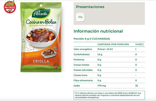 Alicante Cocina En Bolsa Saborizador Criolla X 30 Gr X 3 Unid 3