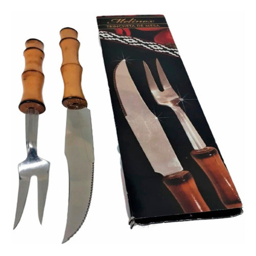 Melinox Set Asado Cuchillo Y Tenedor Acero Inoxidable Mango Caña 1