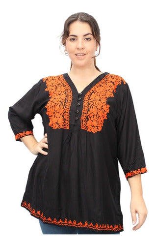 Embroidered Kashmir Buttoned Wide Indian Blouse 3
