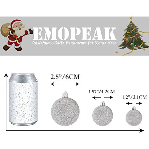 Emopeak 24pcs Christmas Balls Ornaments For Xmas Tree - 4 Style Shatterproof Decorations - Bolas Para Arbol De Navidad Pack 24U. 4.2Cm - Plateado