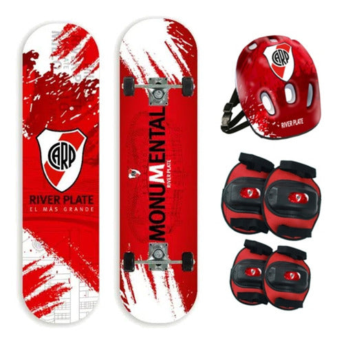 Skate Patineta 60x15 Set Proteccion Casco Boca River Oferta 4