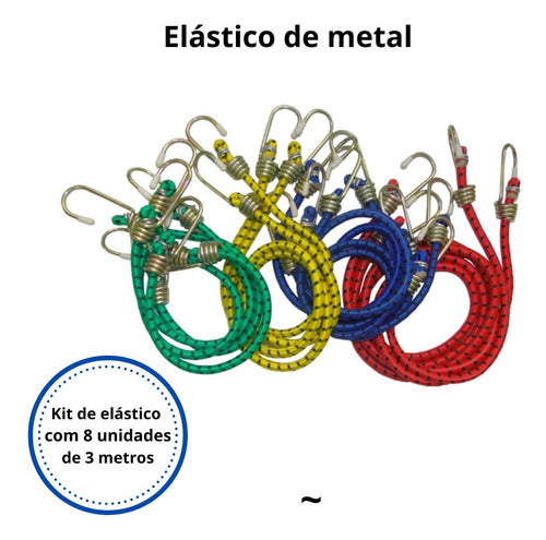 Cordas Elástico Kit 8 Peças 300cm Ajustável Flexível Amarrar 1