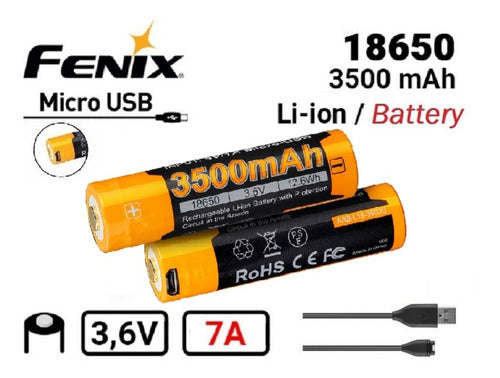 Fenix Rechargeable USB Battery 18650 3500mAh 3.6V X2 Units 2