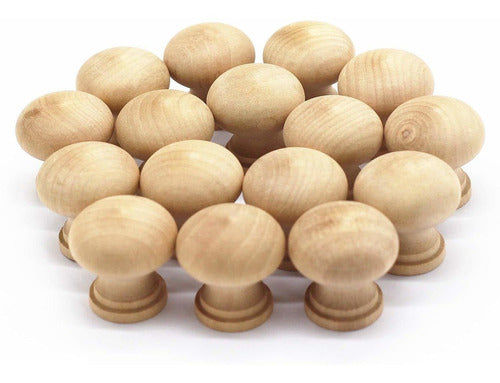 Weichuan 16PCS Round Unfinished Wood Cabinet Furniture Drawer Knobs Pulls Handles 0