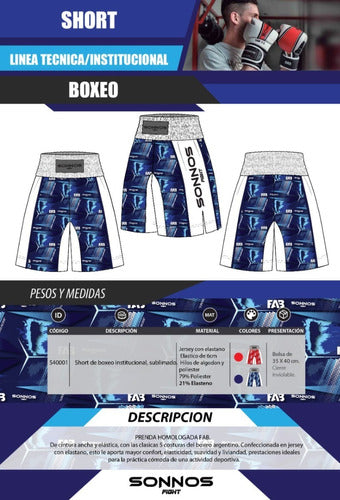 Official Sonnos Institutional Technical Boxing Shorts FAB Homologated 11
