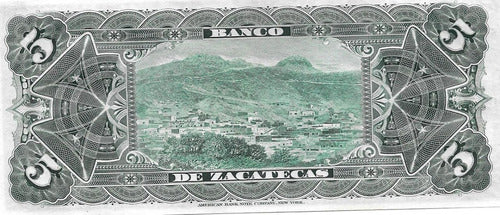 Billete Mejico Zacatecas 5 Pesos Año 1914 Catalogo S 475 Sin Circular 1