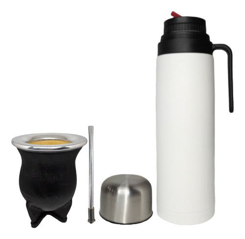 Set Kit Matero Termo Acero + Mate Artesanal + Bombilla 0