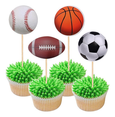 X15 Toppers Para Cupcakes Muffins Pelotas Deportes Fútbol 0