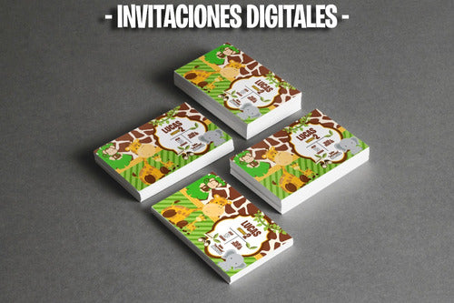 Tarjeta Invitacion Cumpleaños Digital Safari Jungla Animales 7