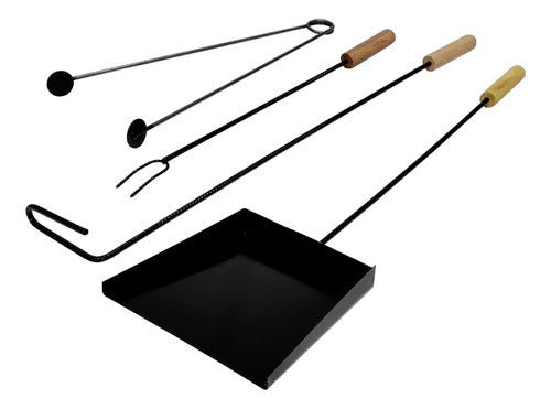 Kit Parrilla Pala Atizador Pinza Pinche Tabla Asado Set ×7 1