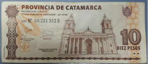 Billete Bono Catamarca 10 Pesos Serie D Muy Bueno 0