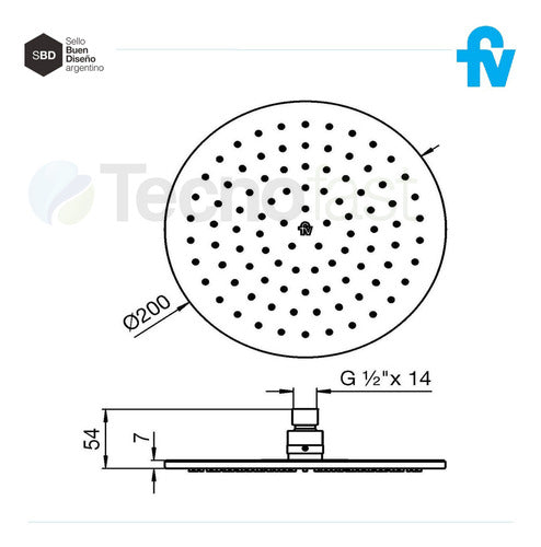 Combo Fv Flor Ducha Redonda Metalica 20cm + Brazo Caño 30cm 5