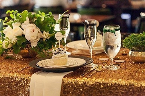 Lew's Sparkly Drape Golden Sequin Tablecloth 3