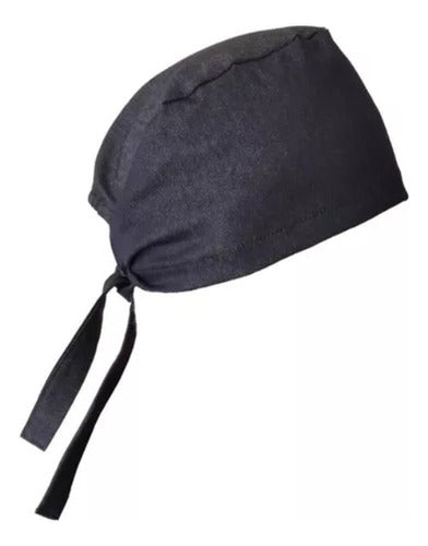 Jean Kitchen Chef Hat Bandana Adjustable Straps Dark Blue Gastronomy Uniform Headwear 0