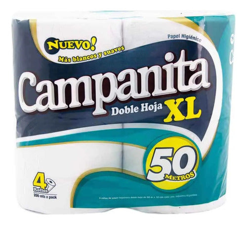 Papel Higienico 50 Metros Doble Hoja Campanita Pack X 4 0