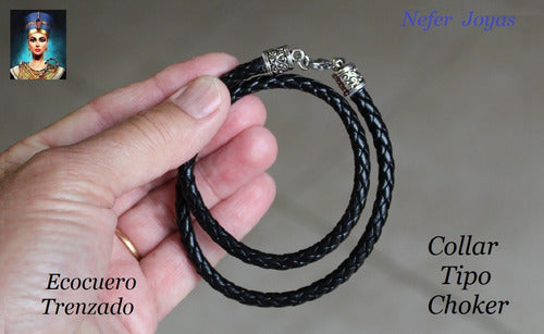 Braided Leather Choker Necklace - 40 cm Long Collar 2