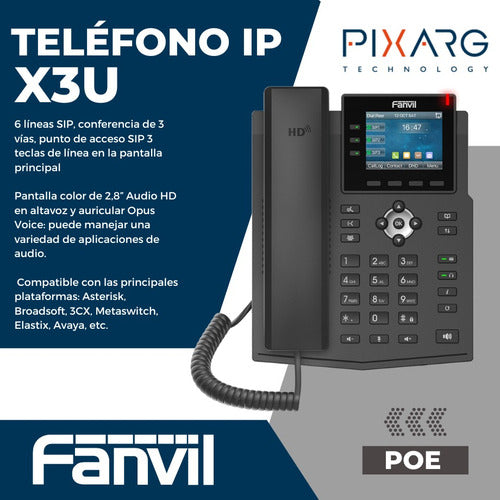 Teléfono Ip Oficina Fanvil Audio Hd Lcd 2.8 Color Poe X3u 1