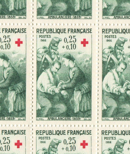 Francia Sello Yvert 1508 Plancha X 50 MNH Croix Rouge 1966 1