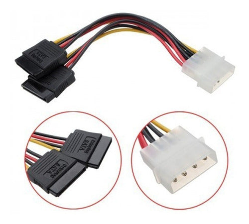 Cabo Força Adaptador Fonte Duplo Y Ide Molex Sata Hd Dvd Fan 0