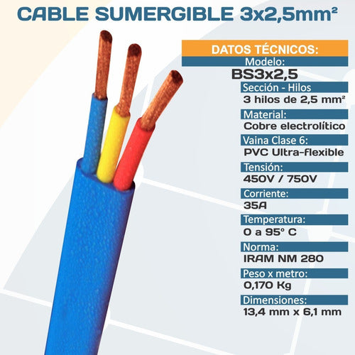 SEIF Flat Cable for Submersible Pump 3x2.5 mm2 (per Meter) 1