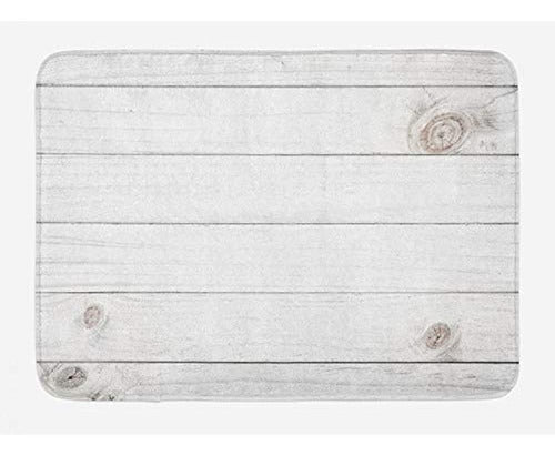 Ambesonne Bathroom Rug Gray and White, Wooden Planks 0