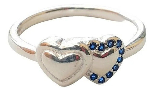 925 Silver Ring with Blue Cubic Hearts Anpl927 Italy Lucio 0