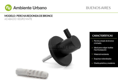 Ambiente Urbano Round Matte Black Bronze Towel Hook 2