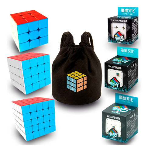 MoYu Cubo Rubik Pack 3 Cubos Moyu Meilong 3x3 4x4 5x5 + Estuche 0