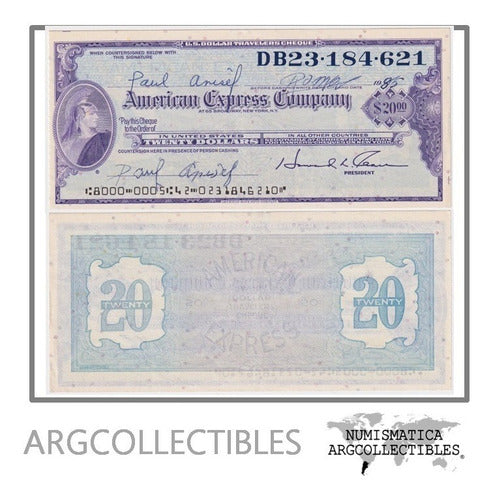 Usa Billete 20 Dolares 1985 Travelers Cheque 0