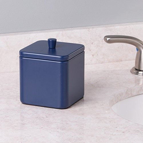 mDesign Bathroom Vanity Square Canister for Cotton Balls, Swabs, Cosmetic Pads - Matte Navy Blue 1