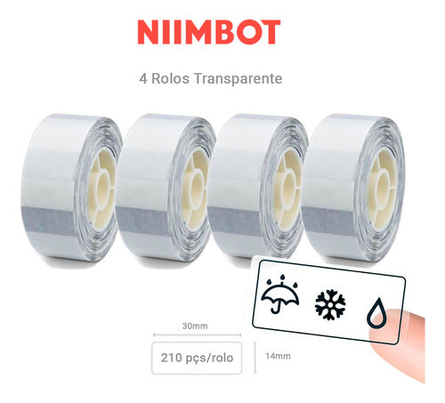 4 Rolos Etiqueta Transparente Niimbot 30x14mm (840un) D110 0