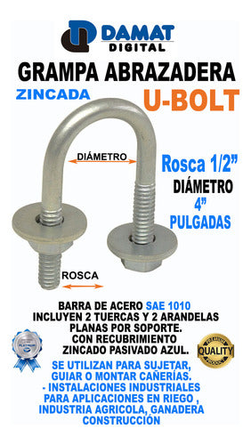 Abrazadera Grampa Tipo U Bolt De 1/2 X 4 PuLG X 2uni 1