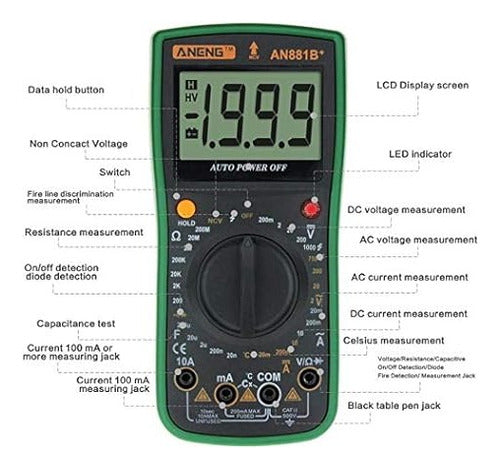 Aneng Multimeter Tester AN881B+ NCV Capac AC DC Temperature 2