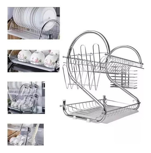 Oryx Double Tier Chrome Dish Drainer with Tray 2