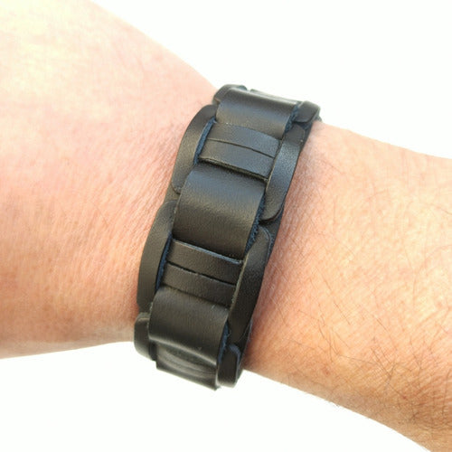 Modo Mio Pulsera Brazalete De Cuero Genuino Fuel Negro 7