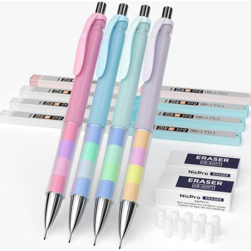 Nicpro Pastel Color Mechanical Pencil Set 0.9mm with 8 Refills 0