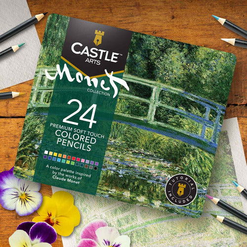 Castle Art Supplies 24 Colored Pencil Set in Tin Box - Monet Inspired Colors 2