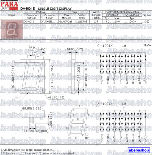 Abebashop Pack 30x Display 7 Segmentos Catodo Rojo 4 Pulgadas Cc 10c-p 2