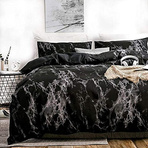 Nanko Bedding Queen Juego De Funda Nórdica Mármol Negro Oscuro 0