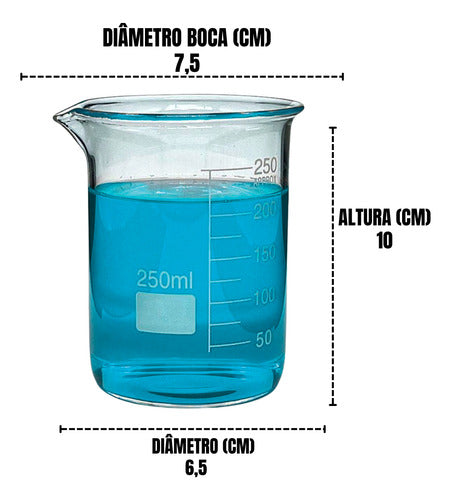 Kit Laboratório Béquer 100, 150 E 250ml+ Bastão 300x08mm 3