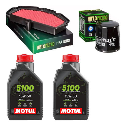 HIFLOFILTRO + MOTUL Kawasaki Versys 650 Service Kit - Oil & Air Filters + Motul Oil 0